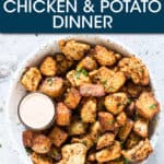 cubed chicken and potatoes on a plate