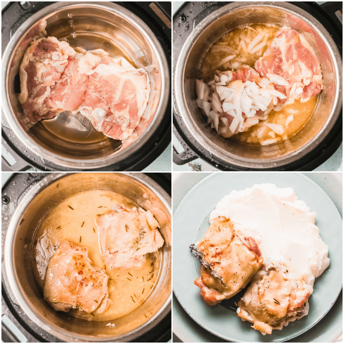 image collage showing the steps for making instant pot chicken thighs
