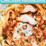 CHICKEN PARMESAN OVER PASTA IN A BOWL