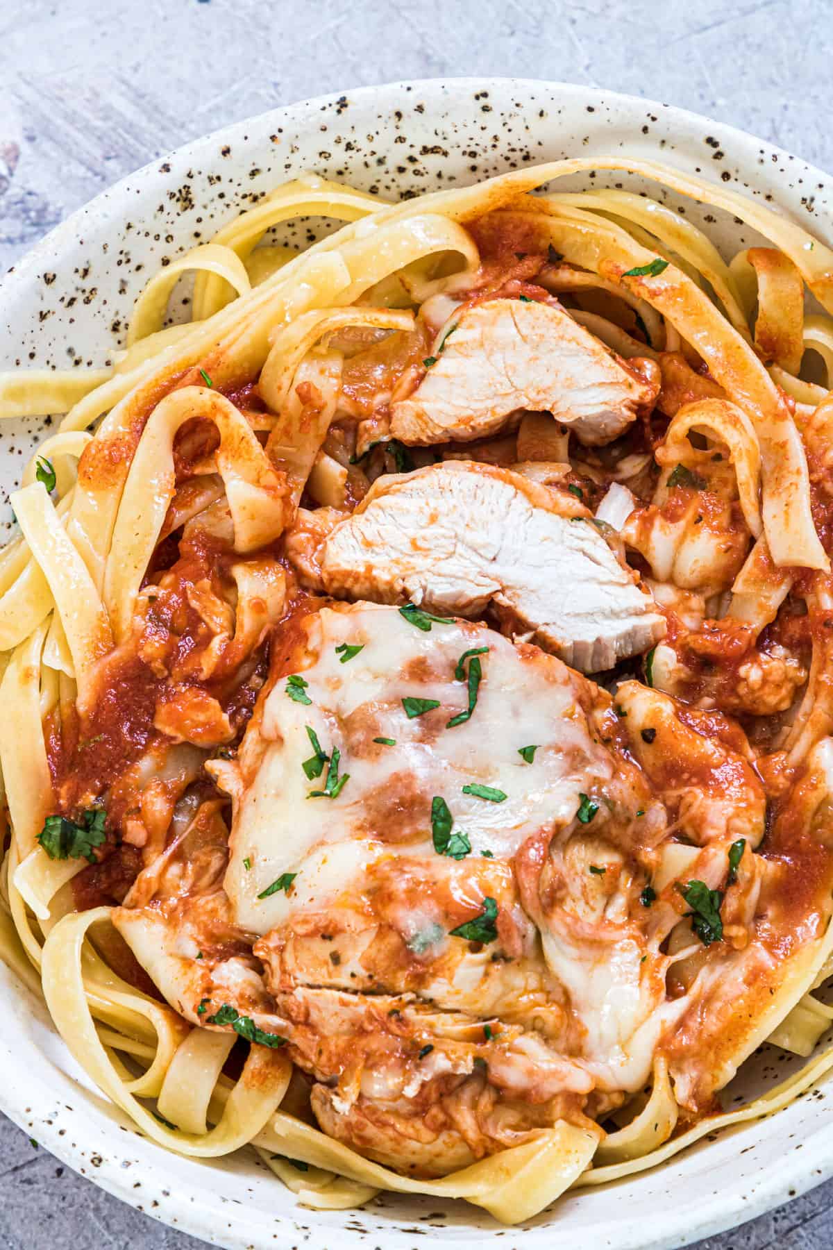 Instant Pot Chicken Parmesan - with cheesy sliced chicken breast 