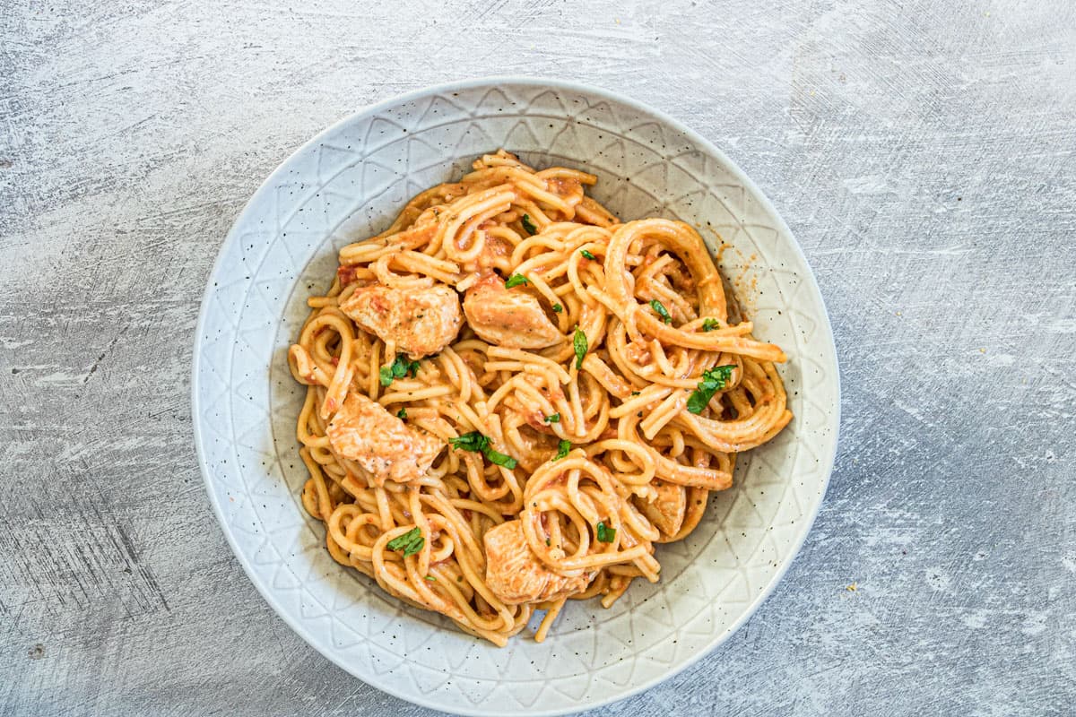 a serving of instant pot chicken spaghetti