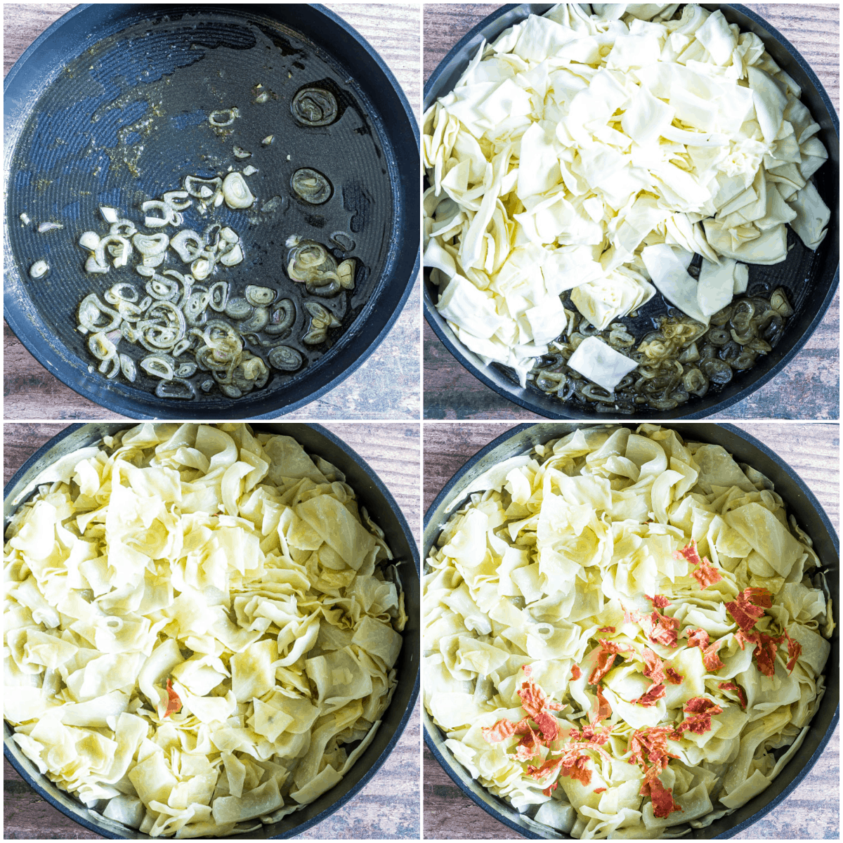image collage showing the steps for making this smothered cabbage recipe