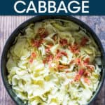cabbage with bacon in a frying pan