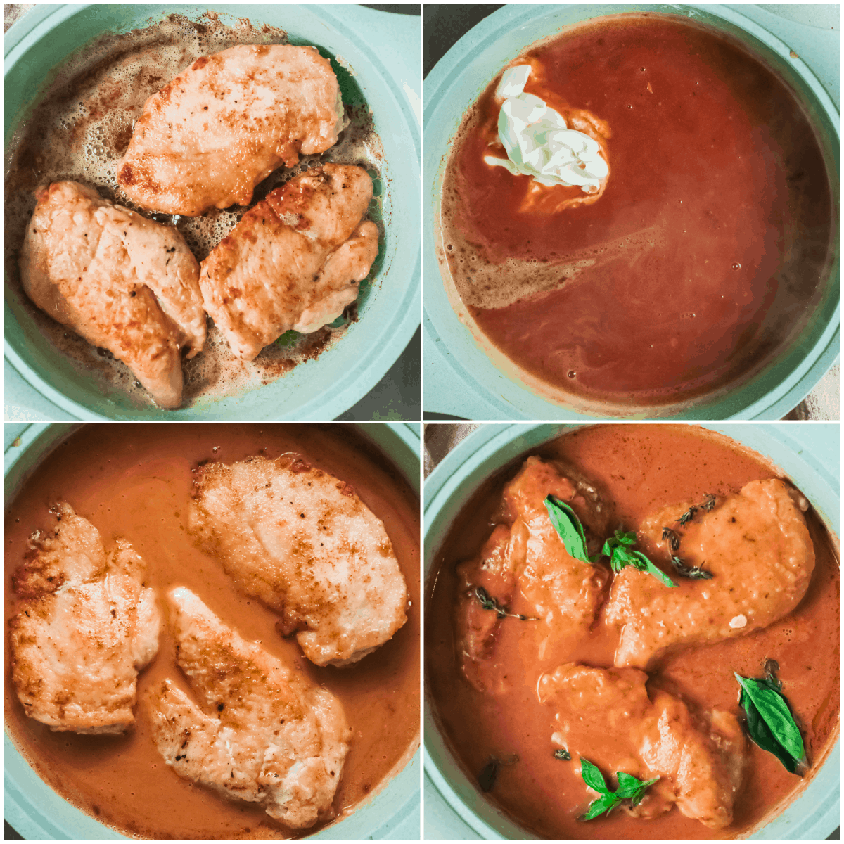 image collage showing the final steps in this creamy cajun chicken recipe
