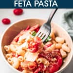 FETA PASTA IN A BOWL WITH A FORK