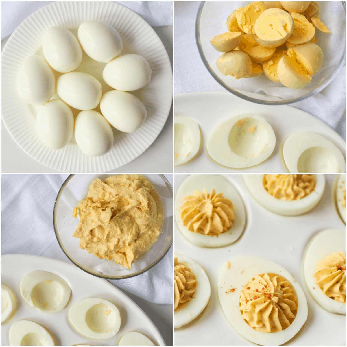 image collage showing the steps for making mexican deviled eggs