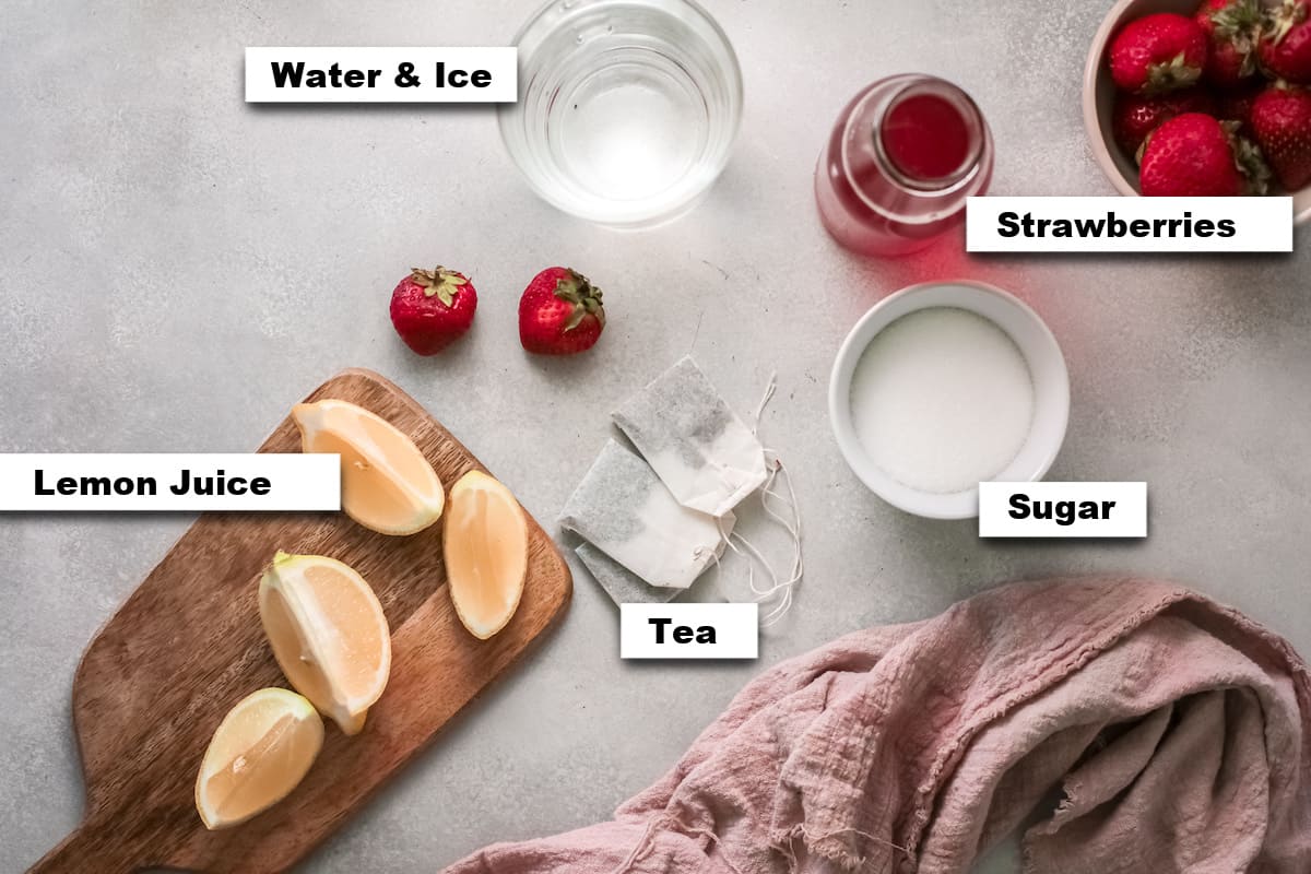 the ingredients needed for making this strawberry sweet tea recipe