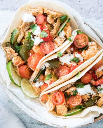the completed chicken fajitas instant pot