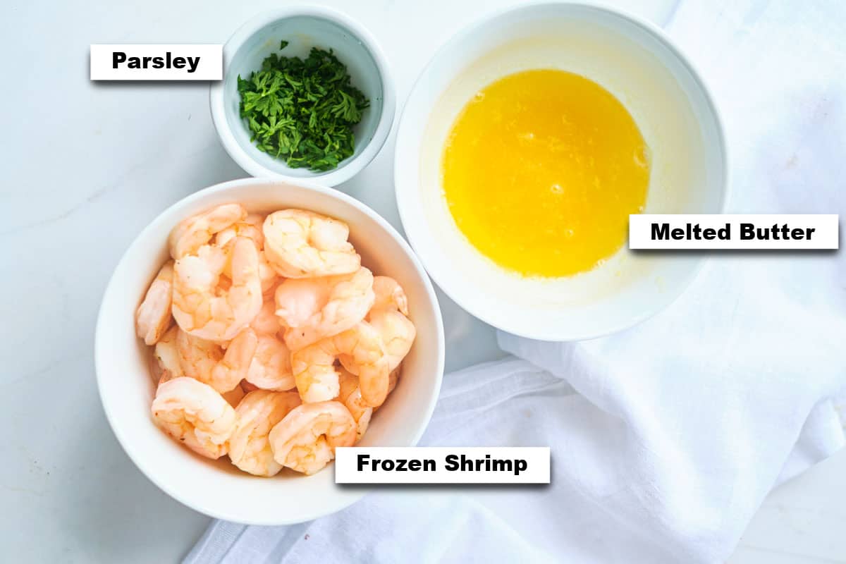 the ingredients needed for making this garlic butter shrimp air fryer recipe