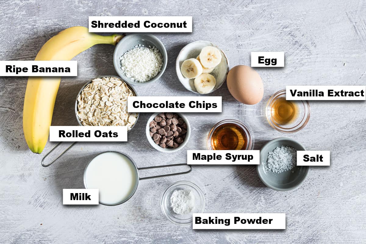 the ingredients needed for making coconut baked oats