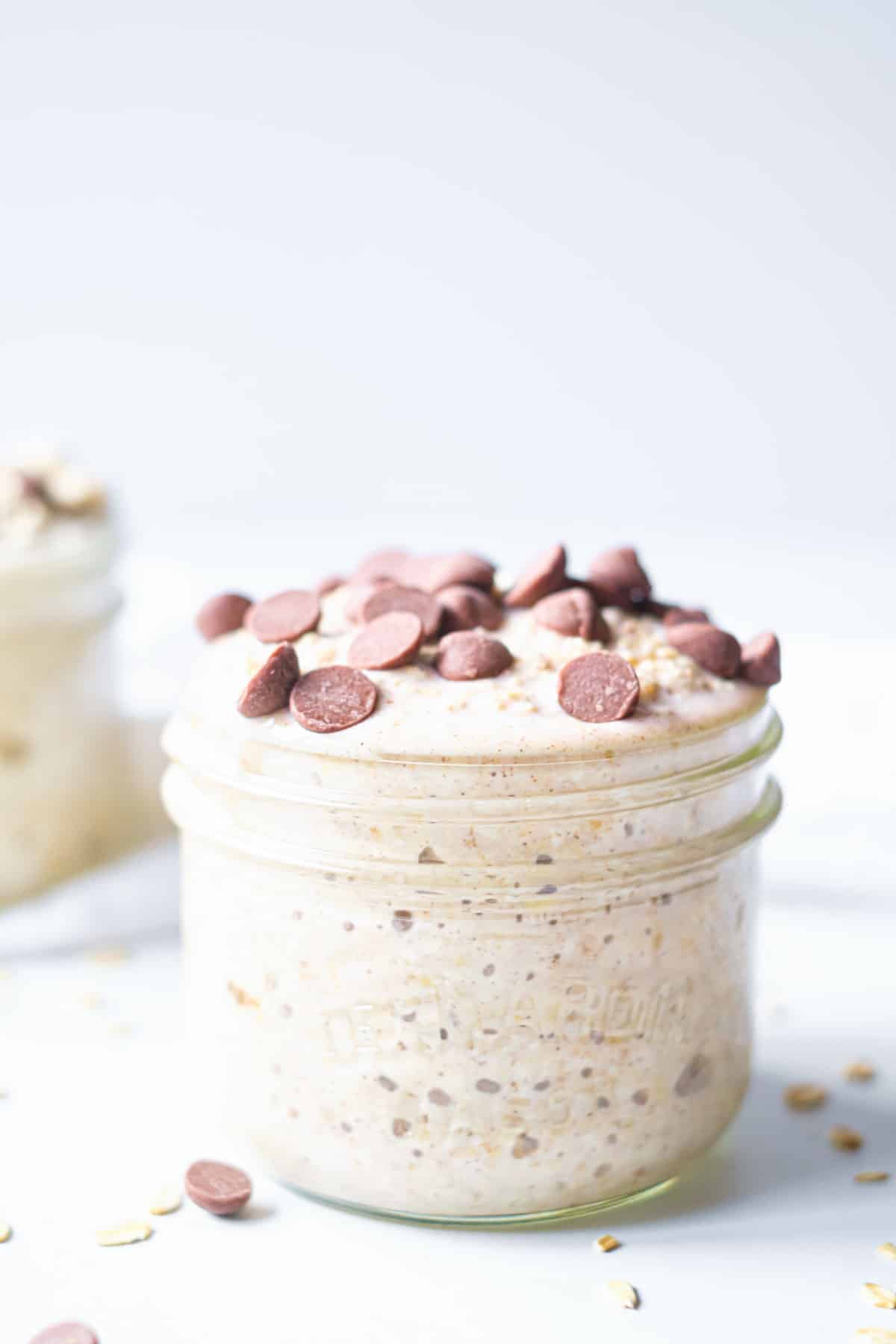side view of the finished cookie dough overnight oats