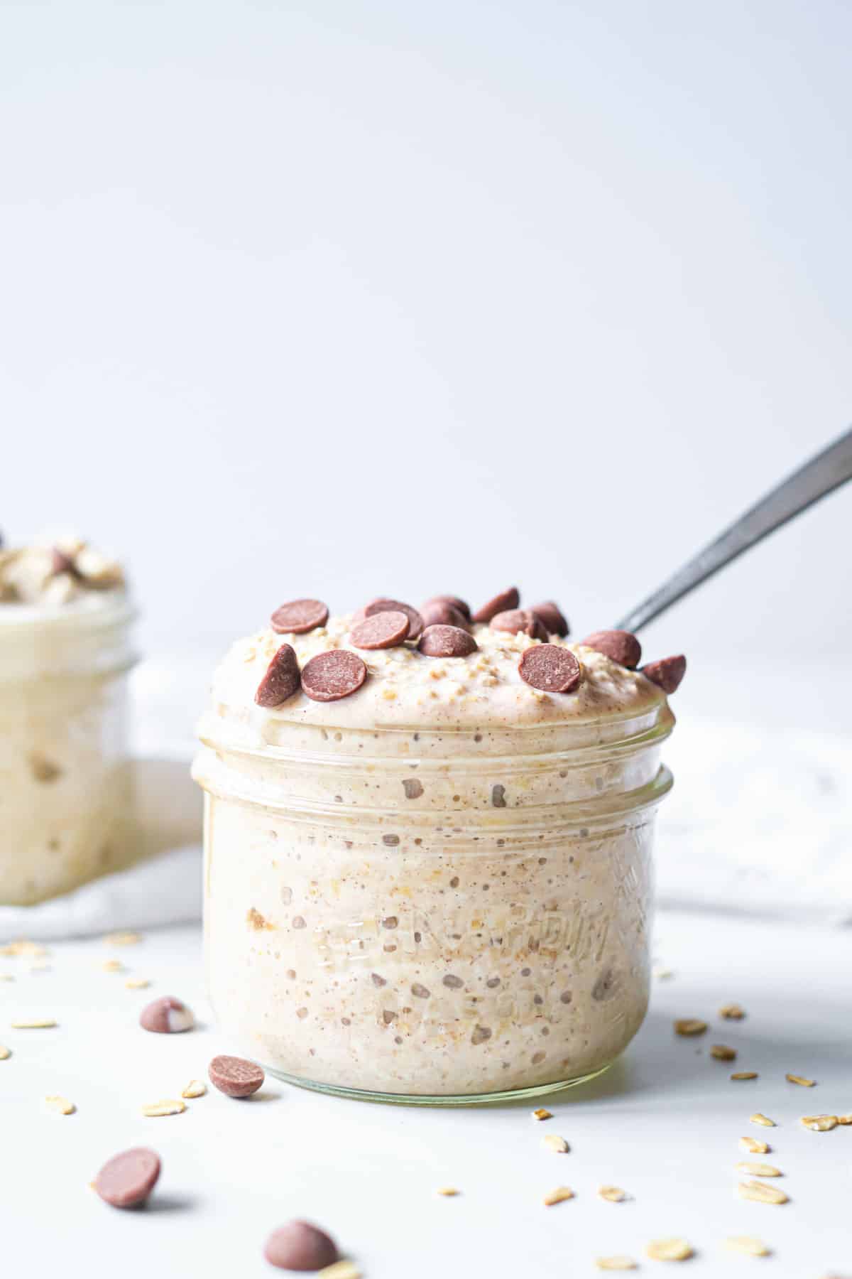 a portion of cookie dough overnight oats ready to be served