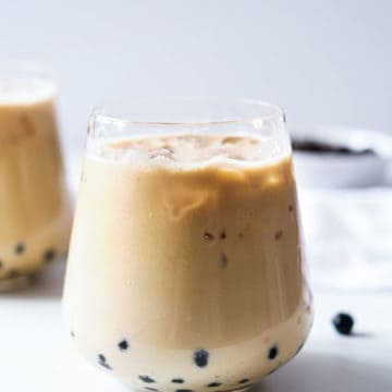 two glasses of boba iced coffee