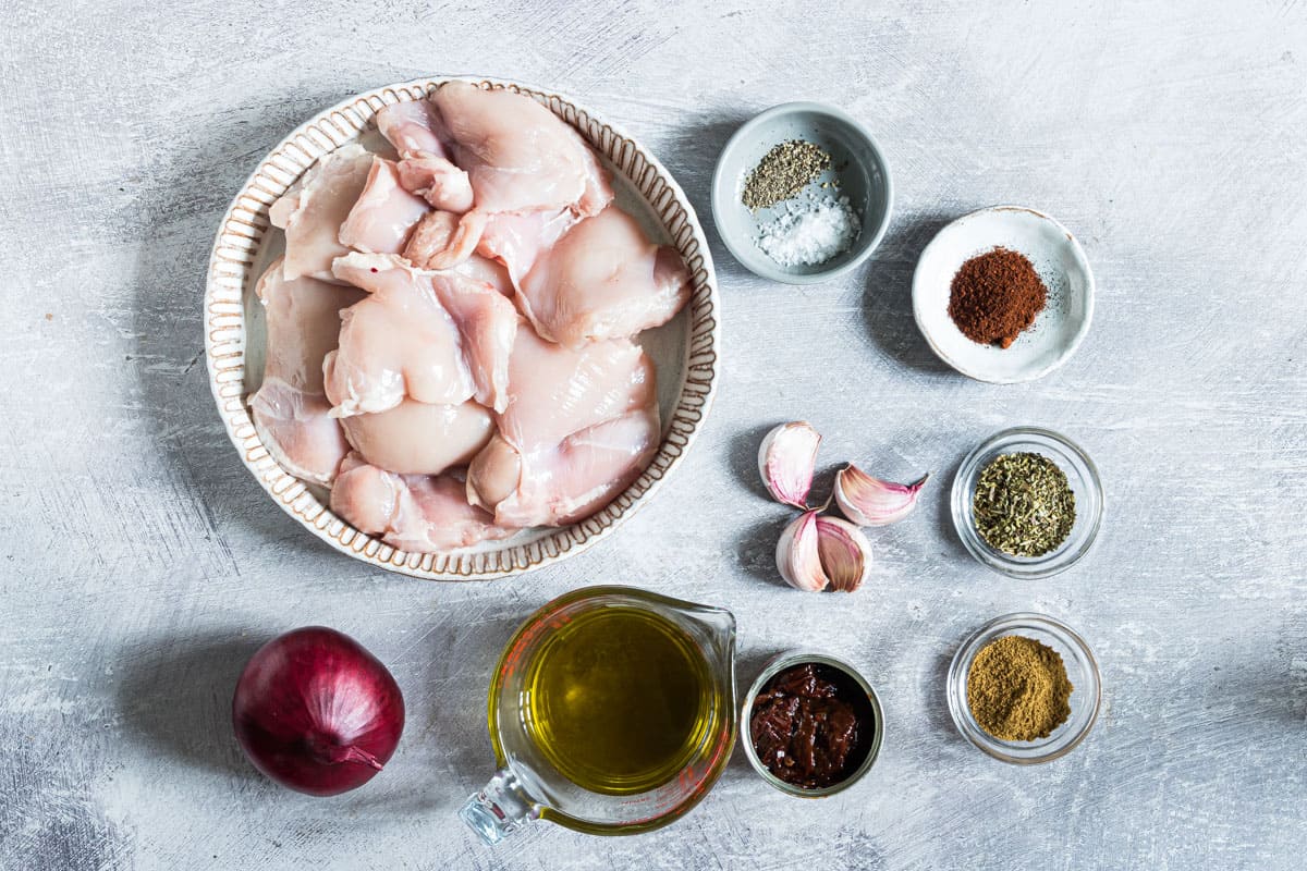 Ingredients to make copycat chipotle chicken on a table