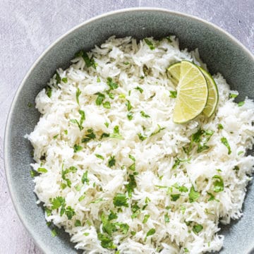 top down view of the completed instant pot cilantro lime rice
