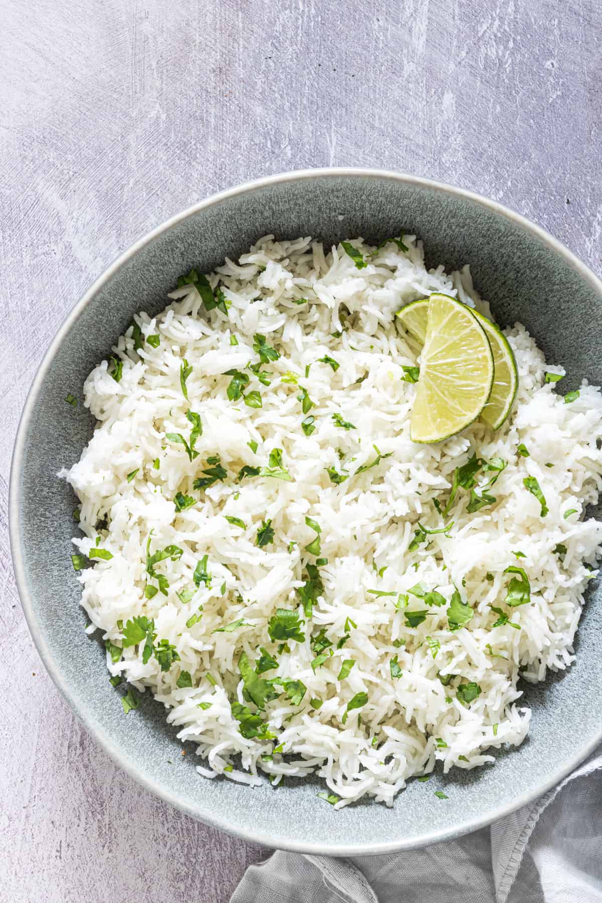 top down view of the completed instant pot cilantro lime rice