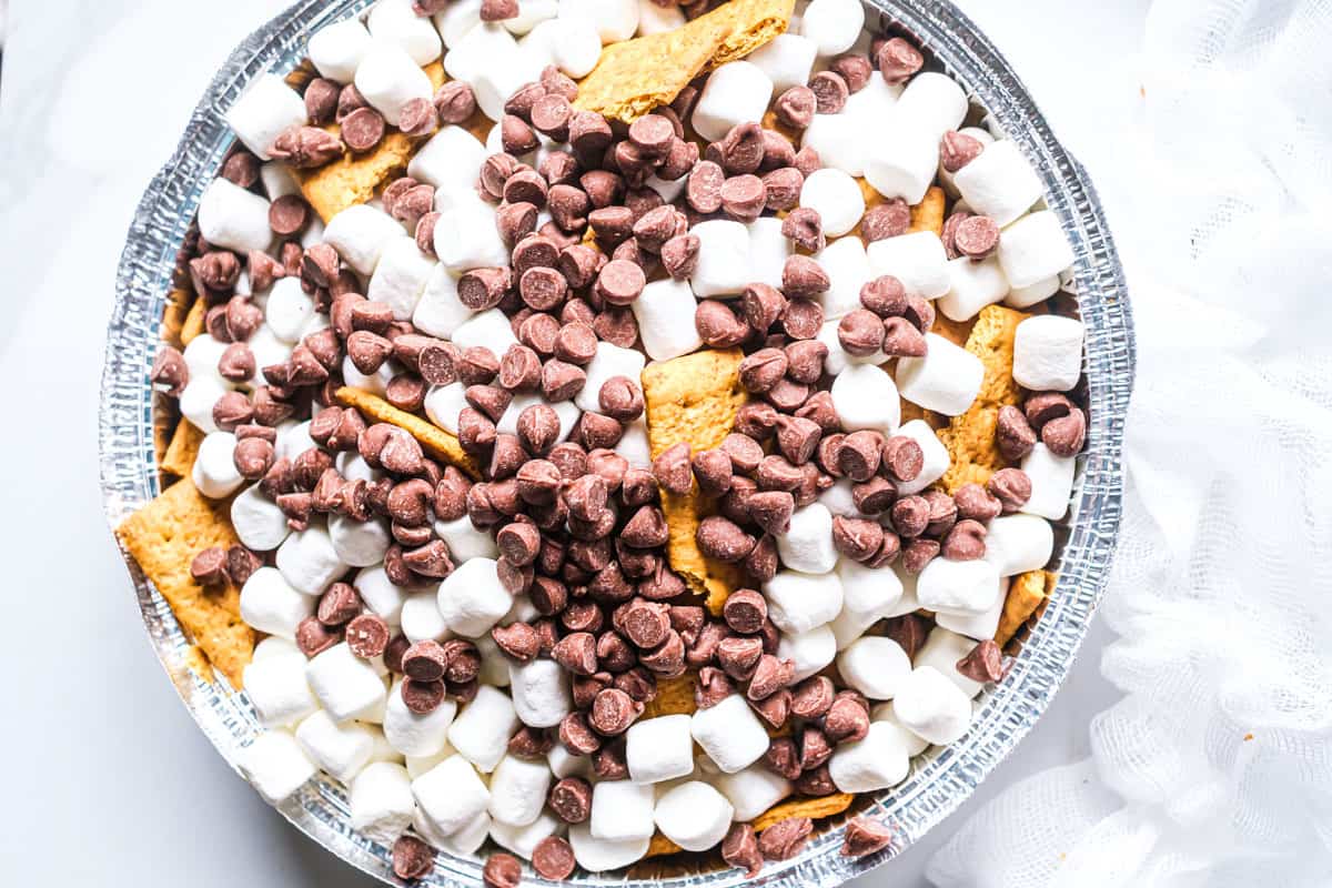 assembled uncooked smore nachos in a tray