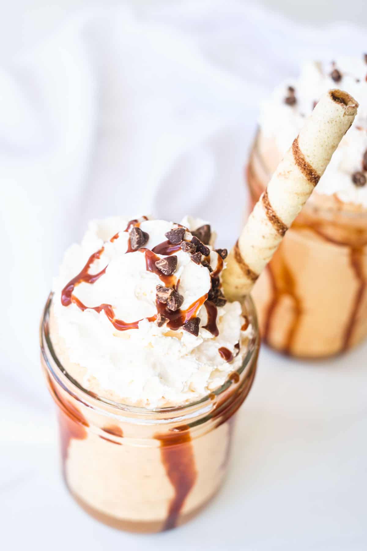 Copycat starbucks mocha frappuccino on a glass