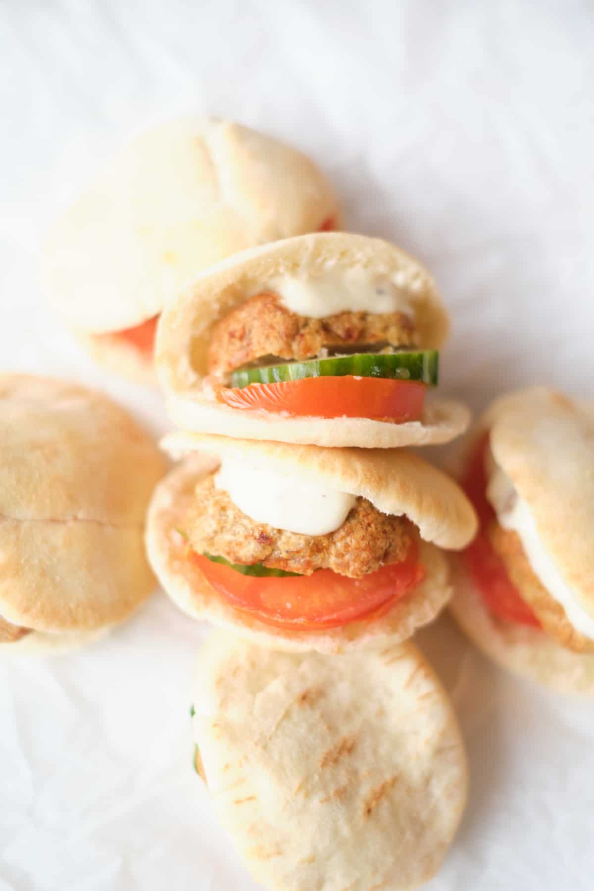 the completed meatball stuffed pita sandwiches