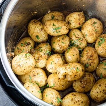 top down view of the cooked baby potatoes instant pot