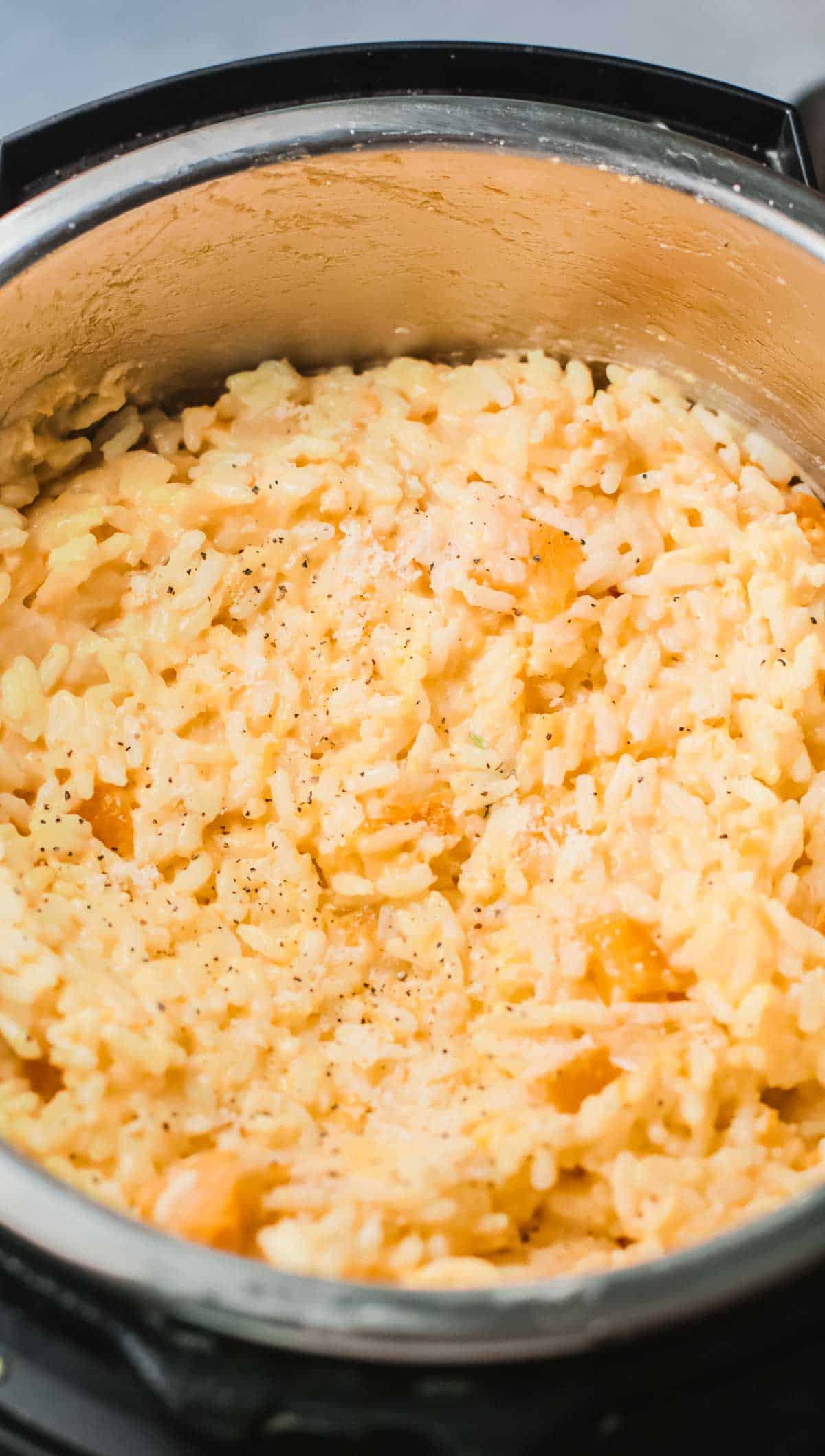 close up view of the finishes pumpkin risotto instant pot recipe