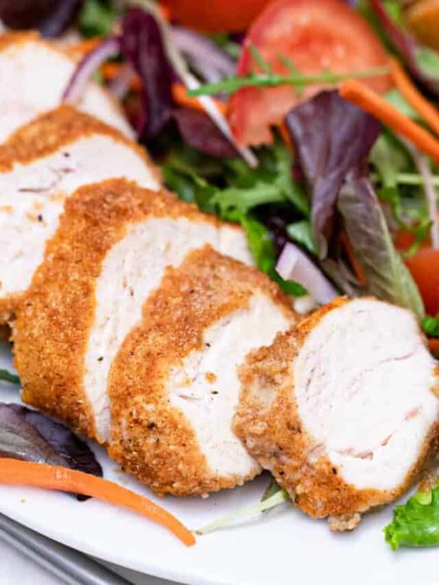 close up view of the cooked air fryer chicken breast
