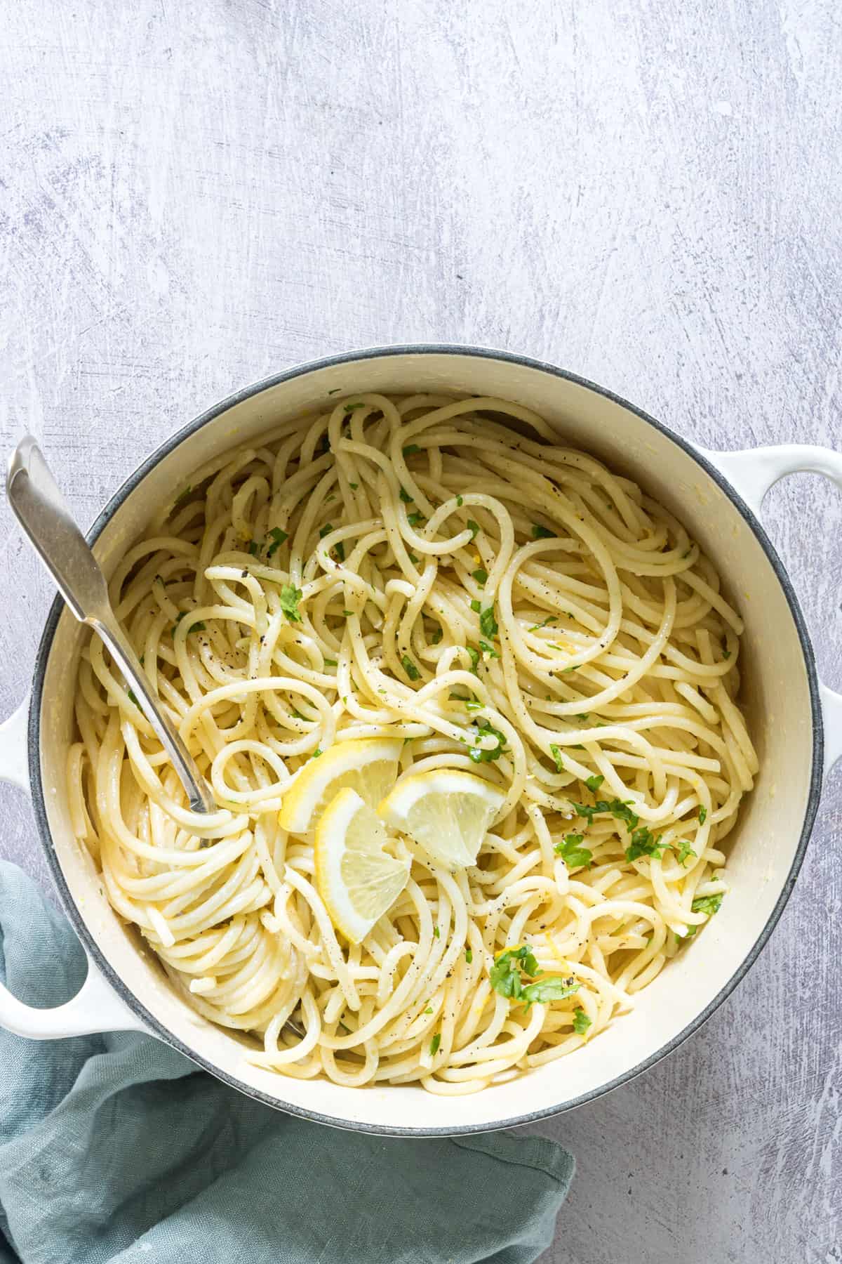 the completed garlic butter pasta recipe