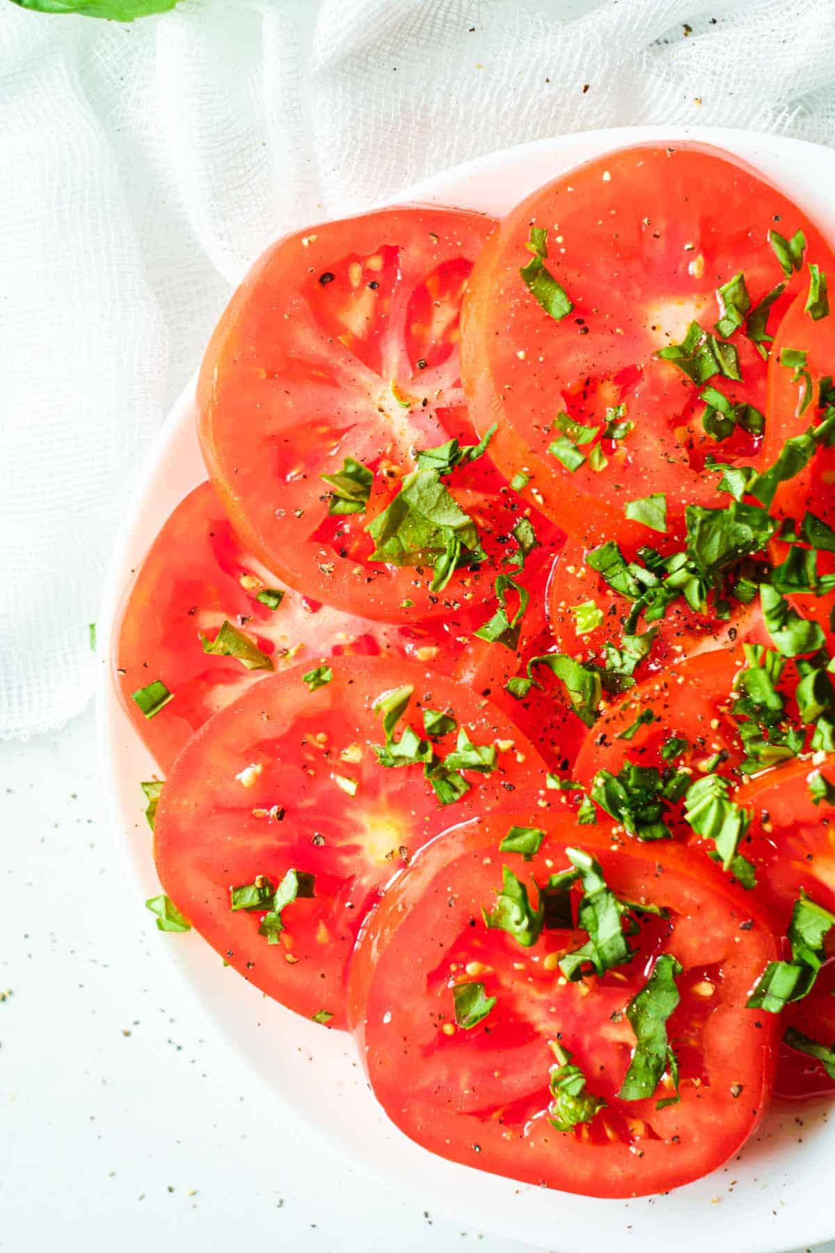 close up of the finished marinated tomatoes recipe