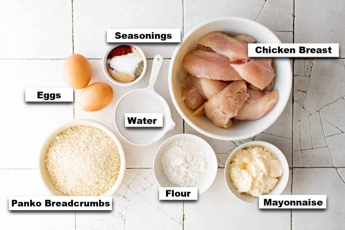 the ingredients needed for making oven baked chicken tenders