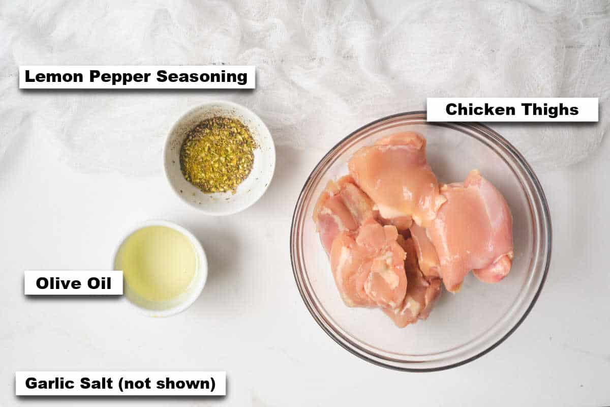 the ingredients needed for making lemon pepper chicken thighs