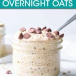 a short glass jar of oats topped with chocolate chips