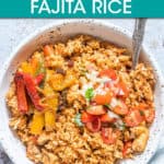 a bowl of fajita rice with a spoon