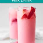 two glasses of pink drink garnished with strawberry