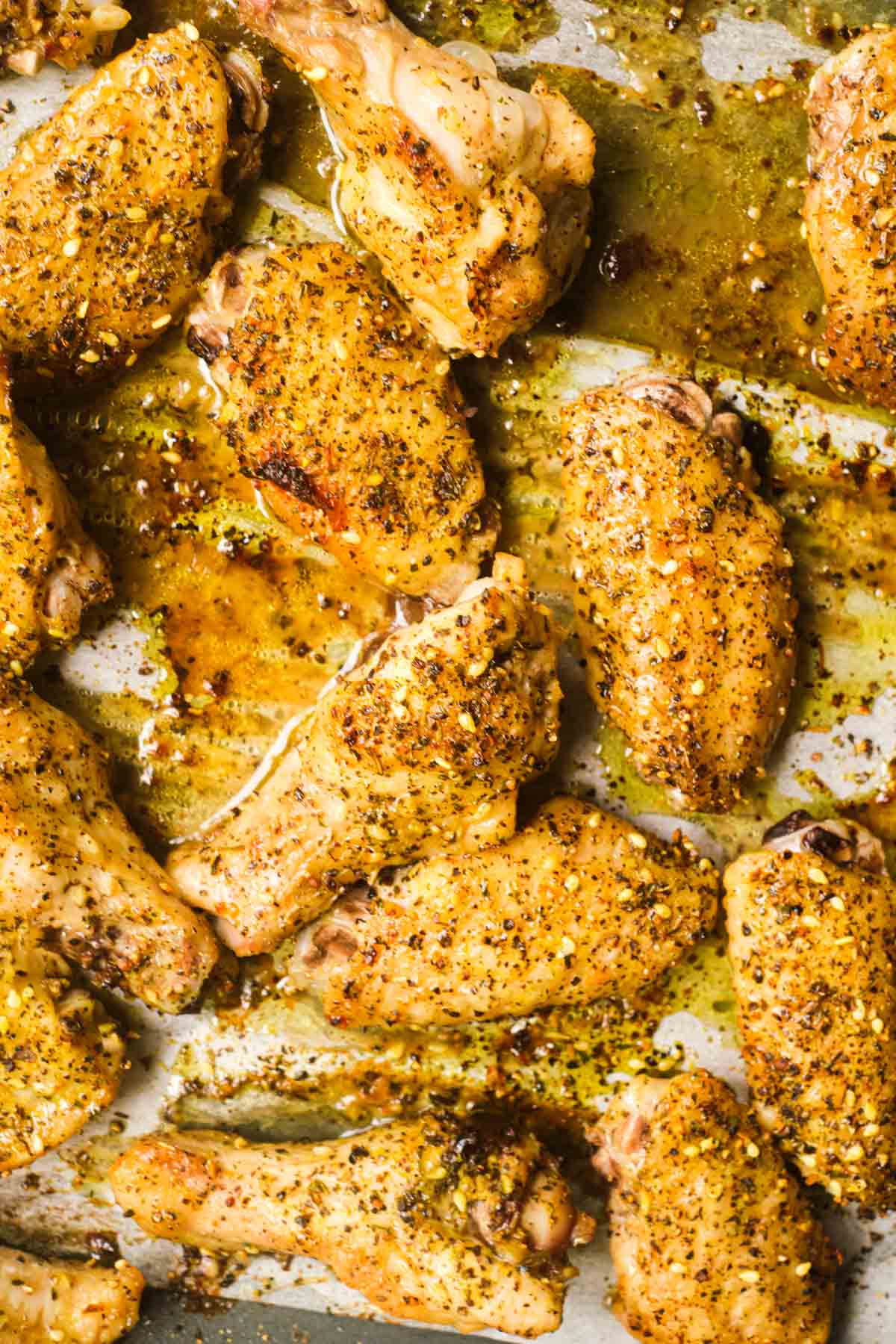 close up view of the finished lemon pepper chicken wings recipe