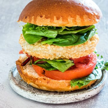 a cooked frozen chicken patty air fryer served burger style