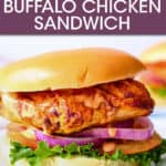close up of a buffalo chicken sandwich on a bun