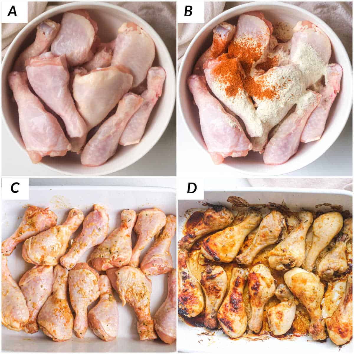 image collage showing the steps for making ranch chicken drumsticks