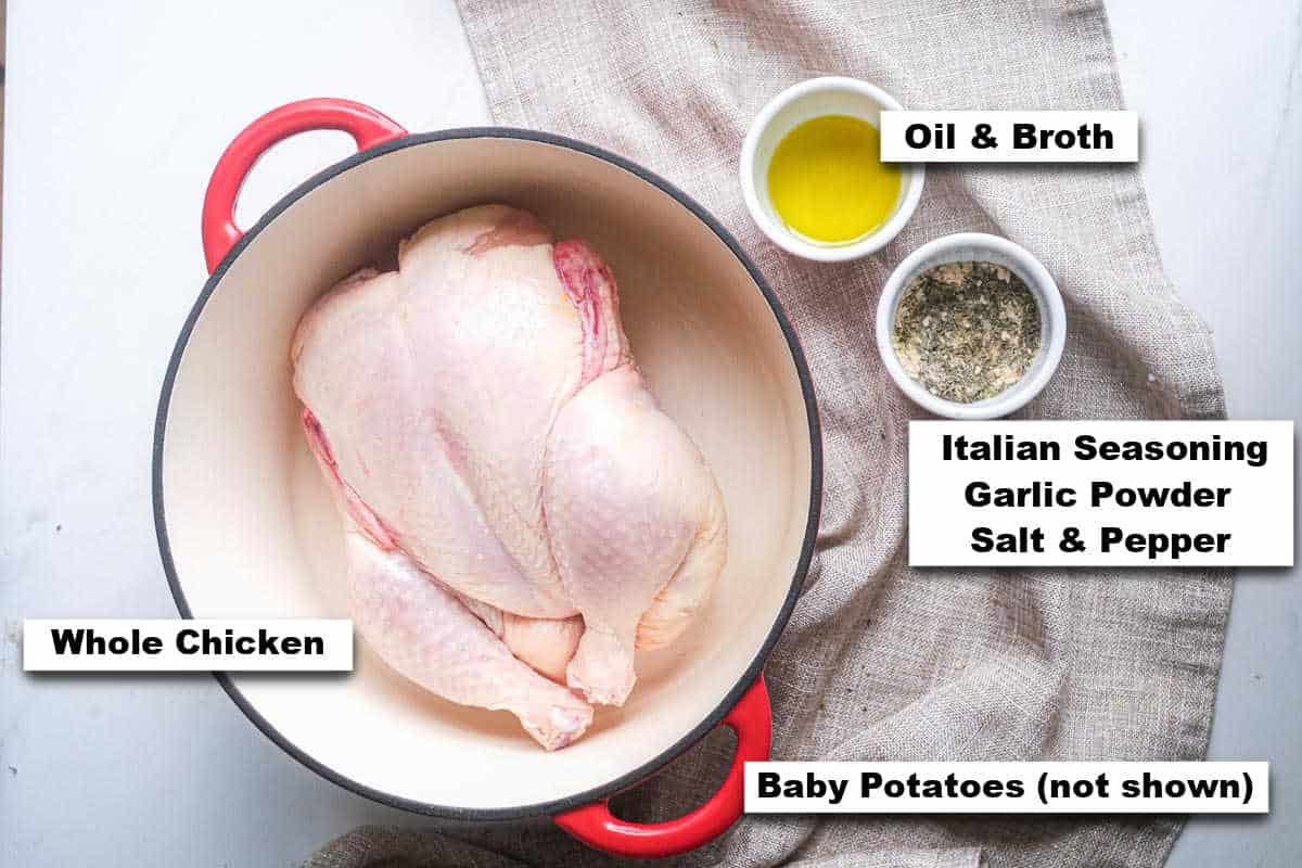 the ingredients for making dutch oven whole chicken