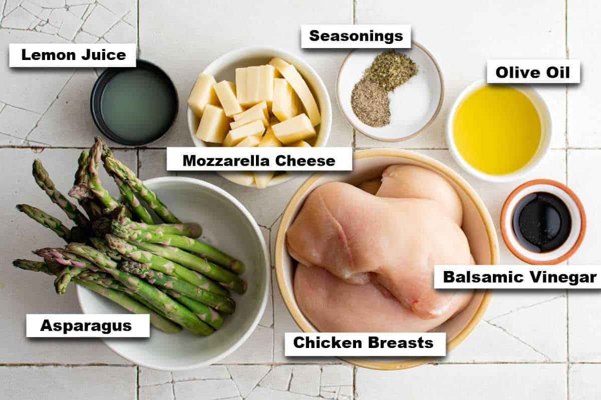 the ingredients needed for making asparagus stuffed chicken breast
