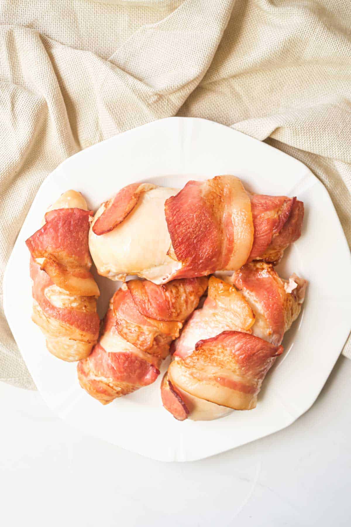 top down view of the completed bacon wrapped chicken breast recipe