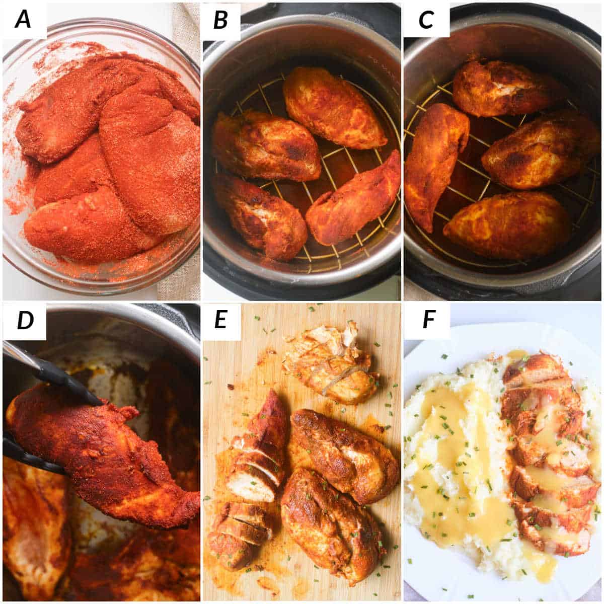 image collage showing the steps for making instant pot chicken breast