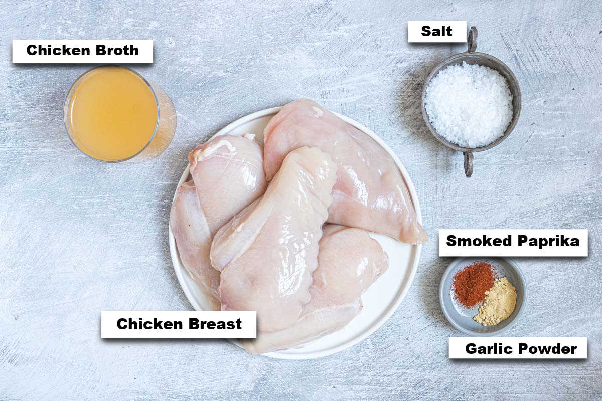 the ingredients for making shredded chicken instant pot recipe