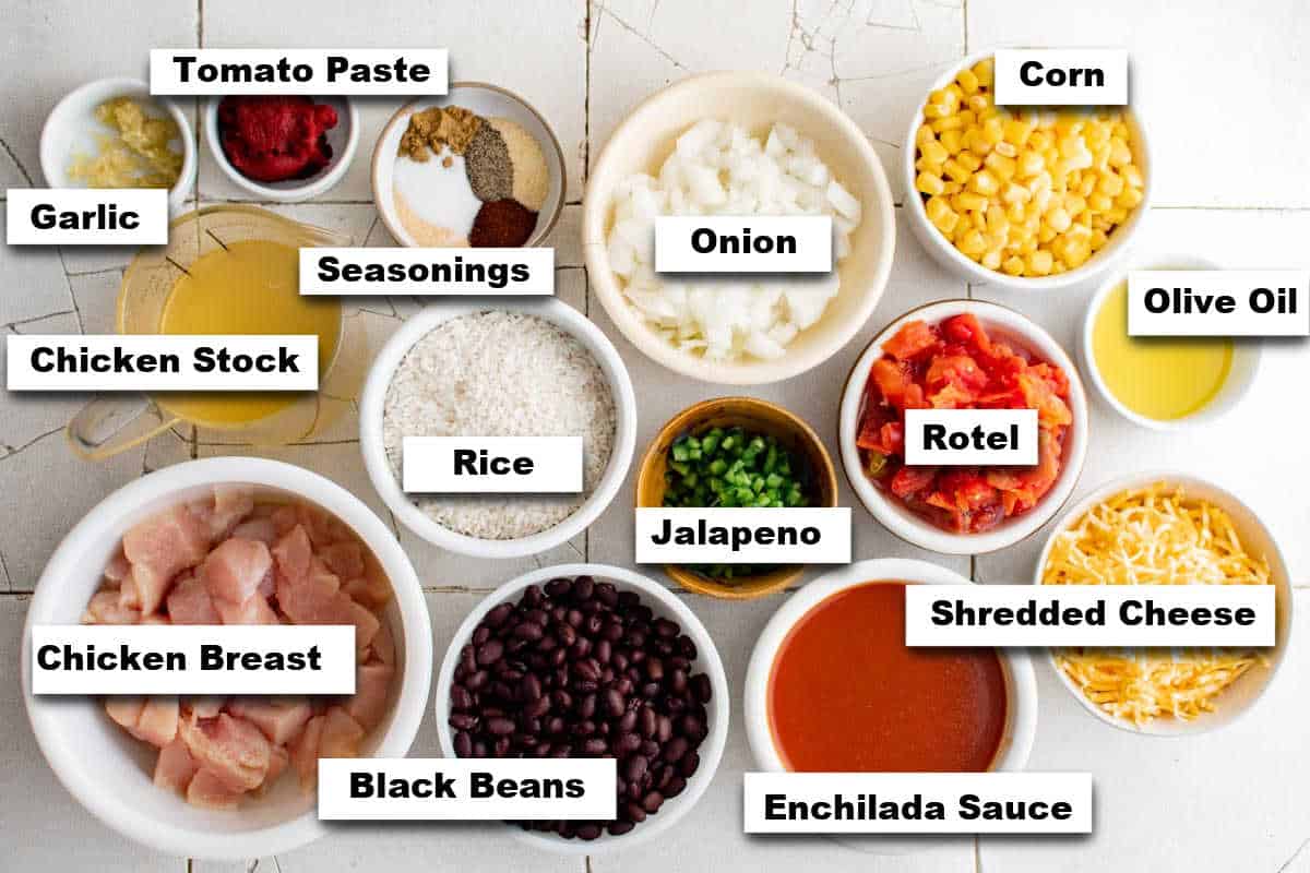 the ingredients needed for making instant pot enchilada rice