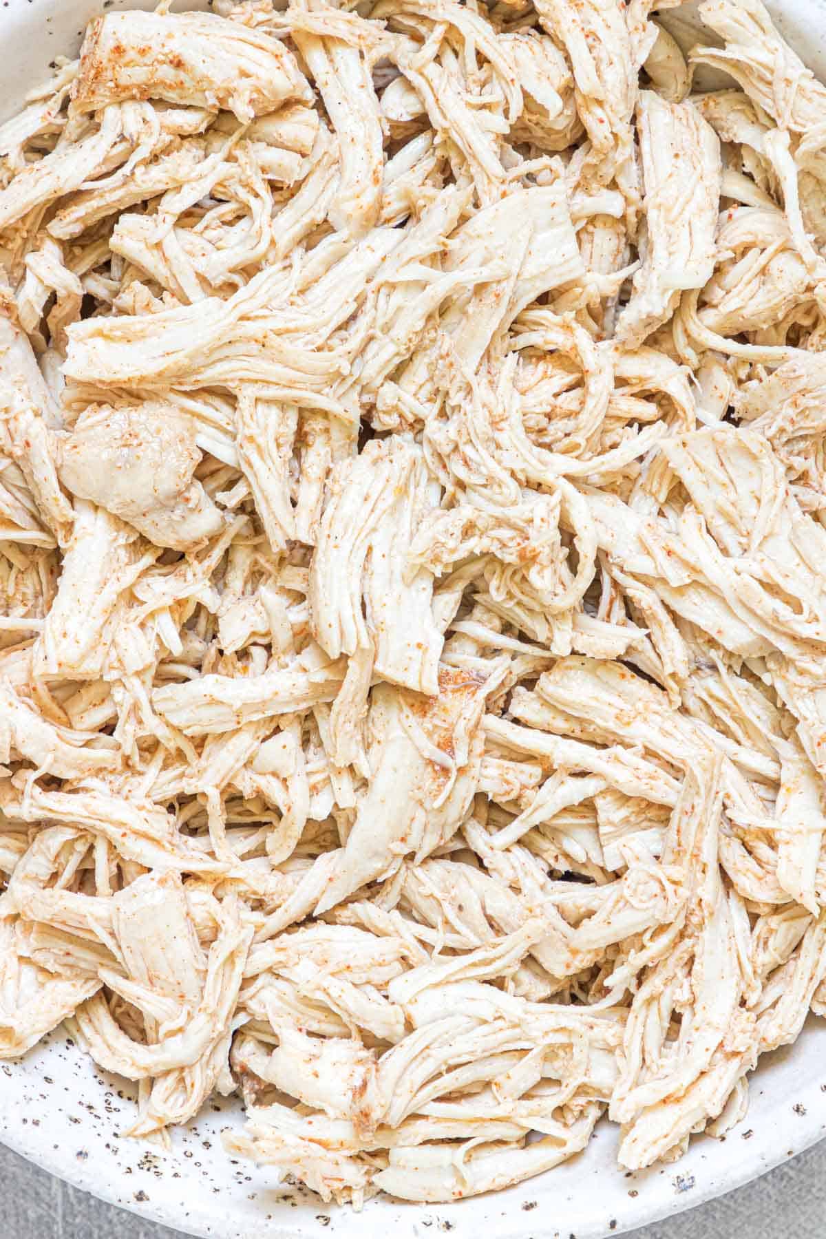 close up of the finished instant opt shredded chicken