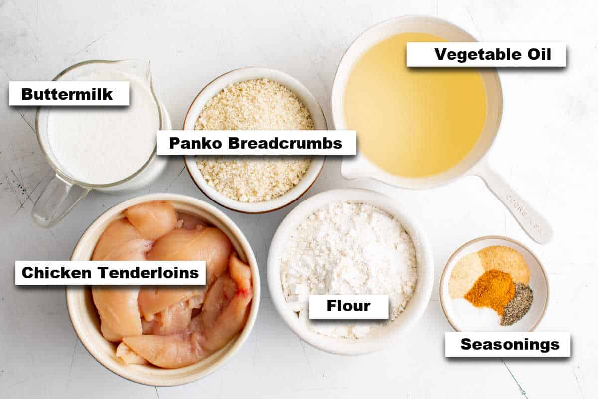 the ingredients needed for making buttermilk chicken tenders