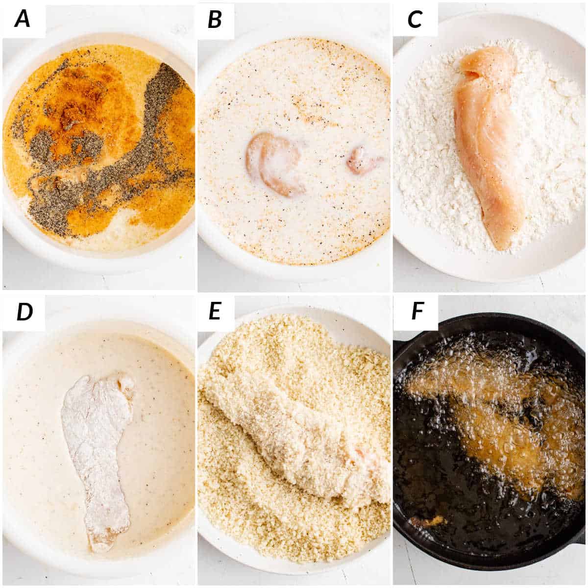 image collage showing some of the steps for making buttermilk chicken tenders