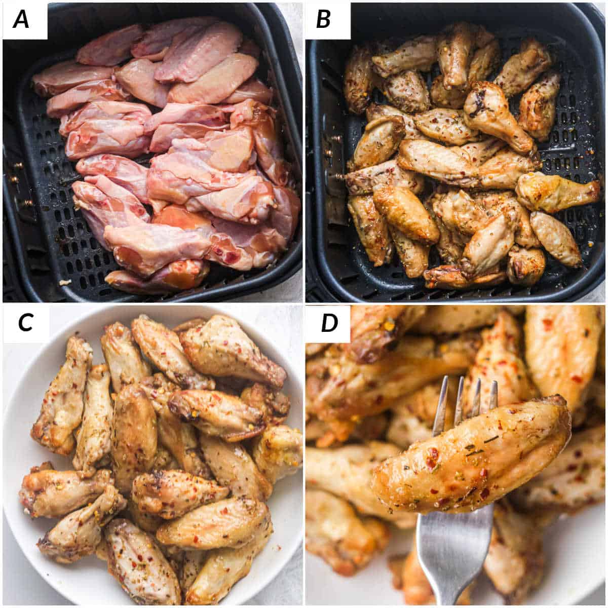 image collage showing the steps for making cajun wings in air fryer