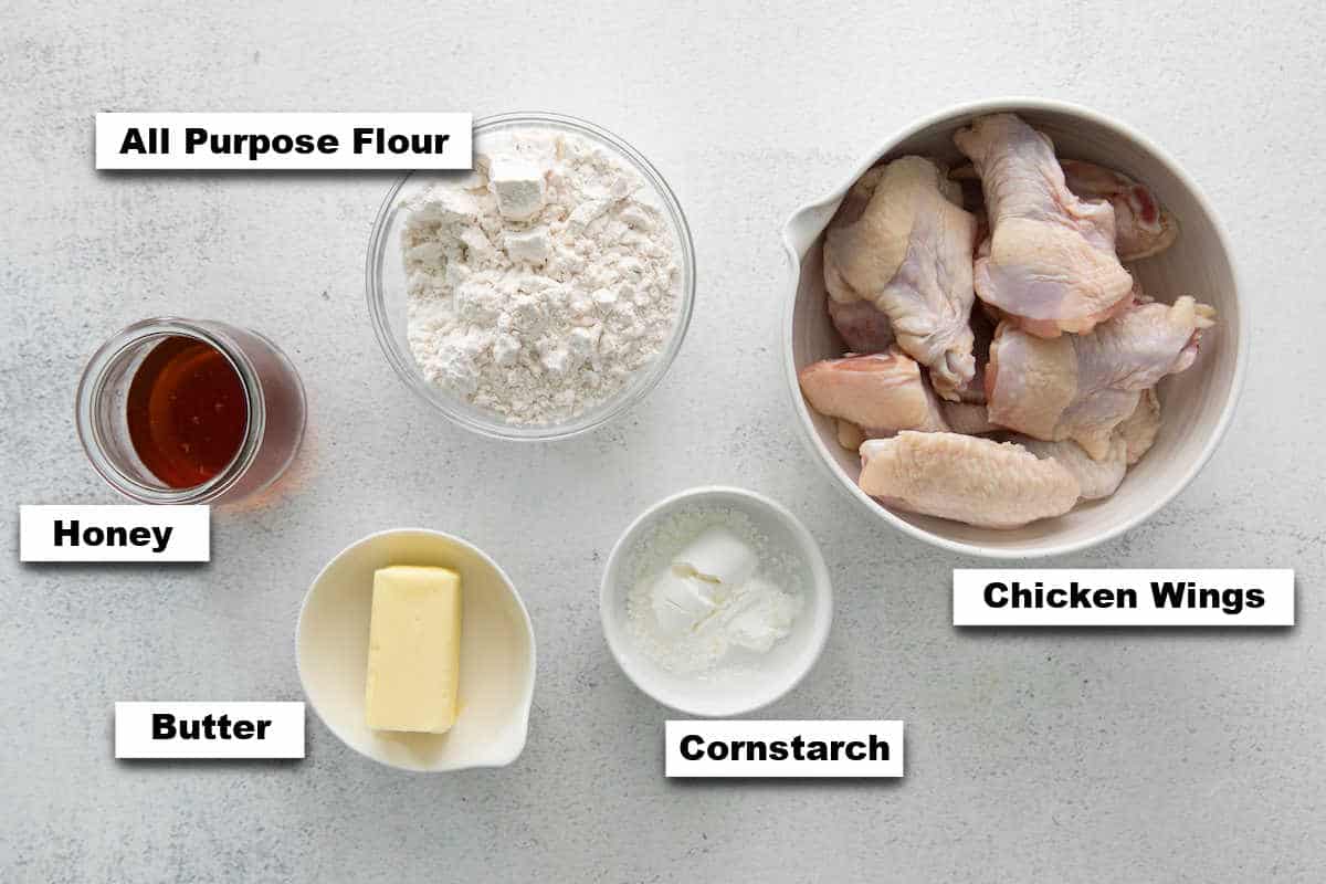 the ingredients needed for making honey hot wings