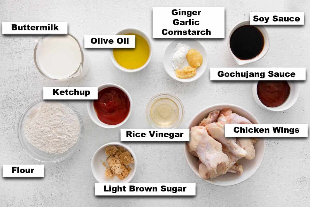 the ingredients for making korean chicken wings