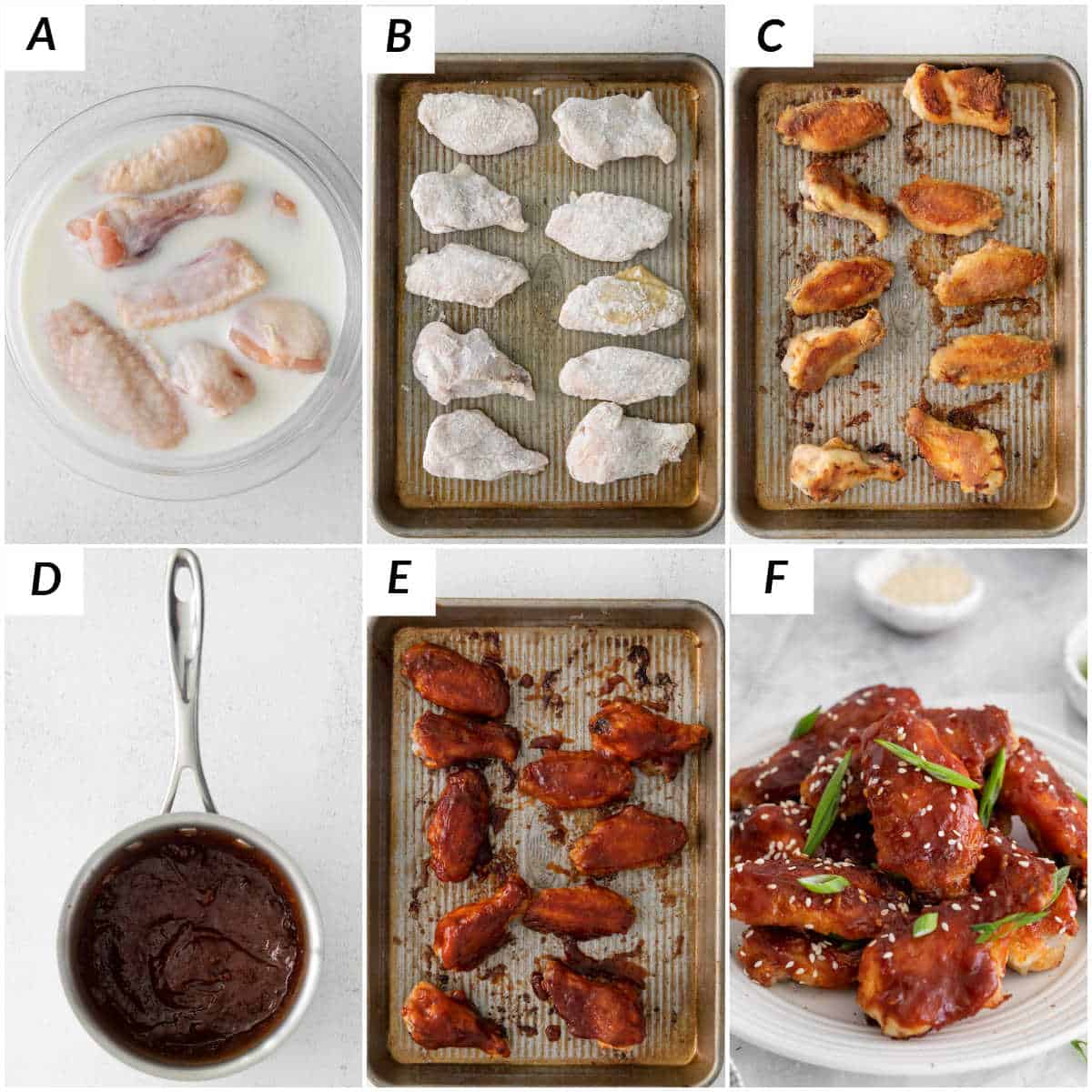 image collage showing the steps for making korean chicken wings